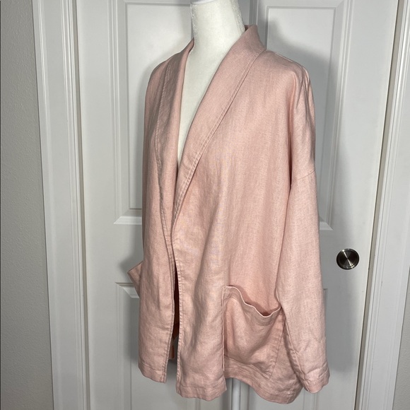Eileen Fisher Organic Linen Cardigan Small Shawl Collar Open Front Pink Blazer - Picture 8 of 15